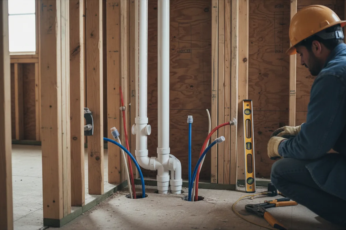 Drain and supply rough-in during Sump Pump Repair in Eskridge
